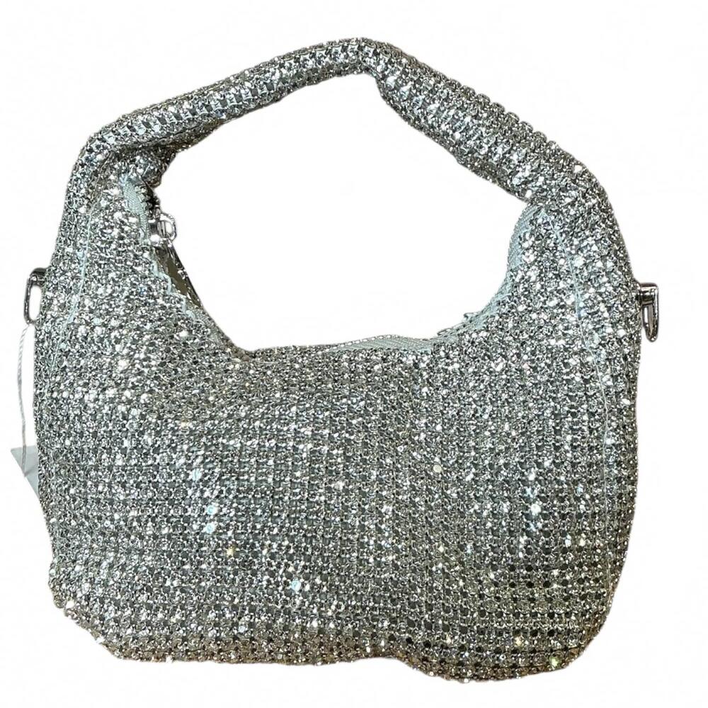 NEW ALEXA KOI women's sparkly rhinestone mini hand bag in silver